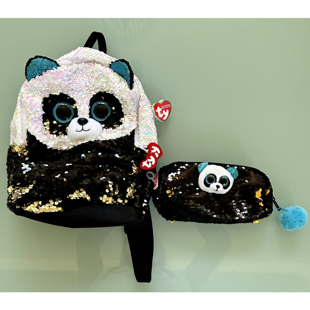 TY Flippables Sequin Bamboo the Panda Backpack and Pencil Case Set for K…